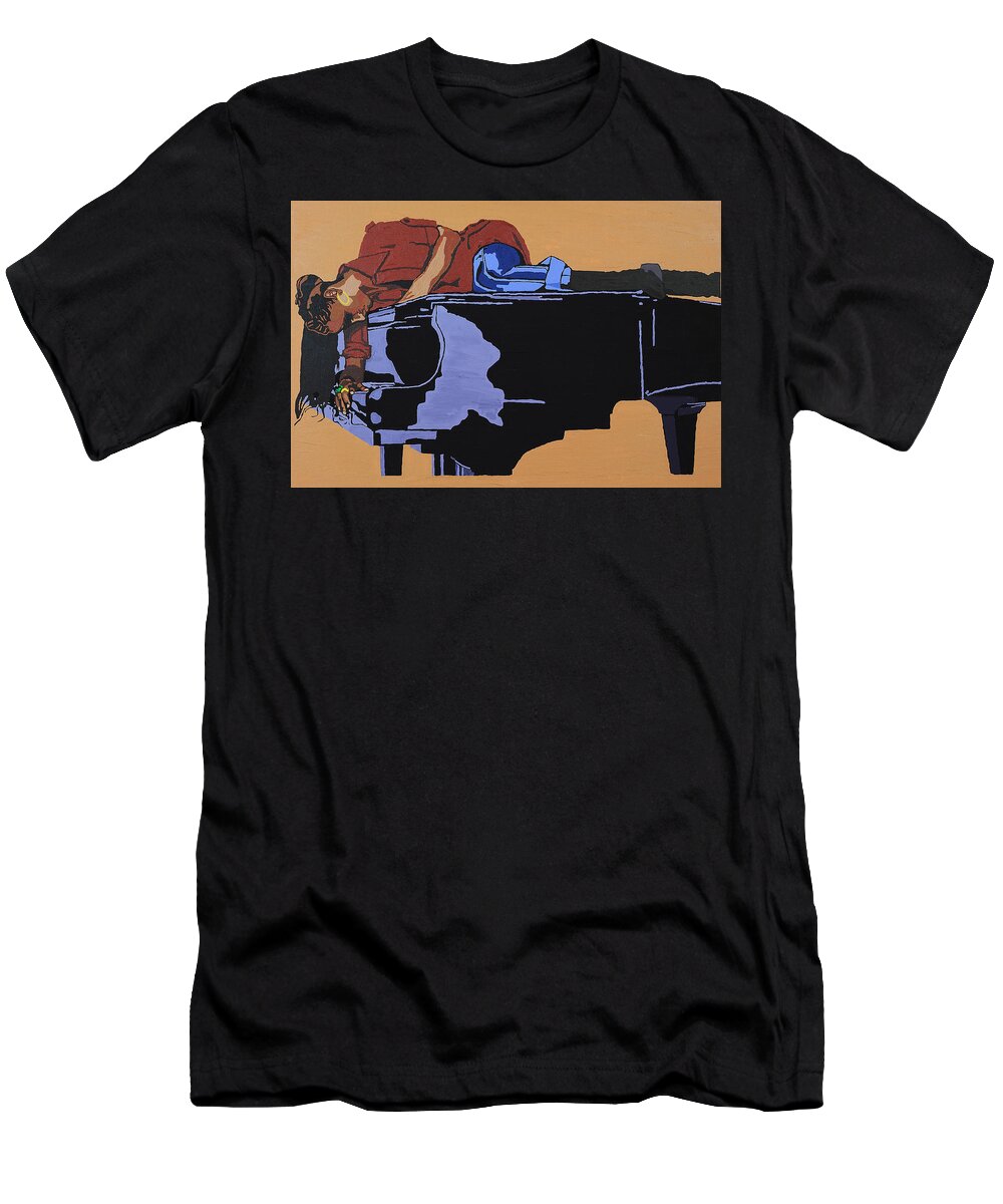 Alicia Keys T-Shirt featuring the painting Piano And I by Rachel Natalie Rawlins
