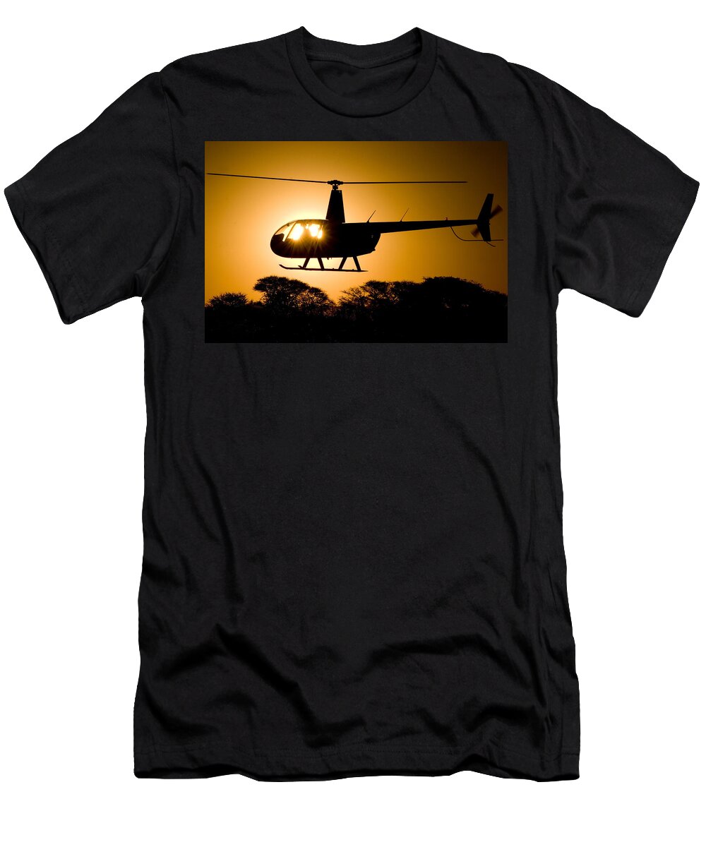 Helicopter T-Shirt featuring the photograph R44 Sunset #1 by Paul Job