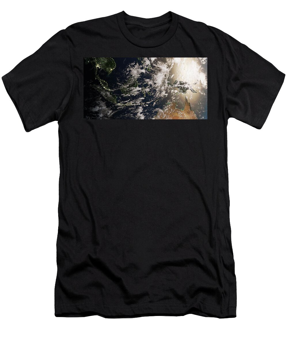 Asia T-Shirt featuring the photograph Southeast Asia At Night From Space #1 by Ikon Ikon Images