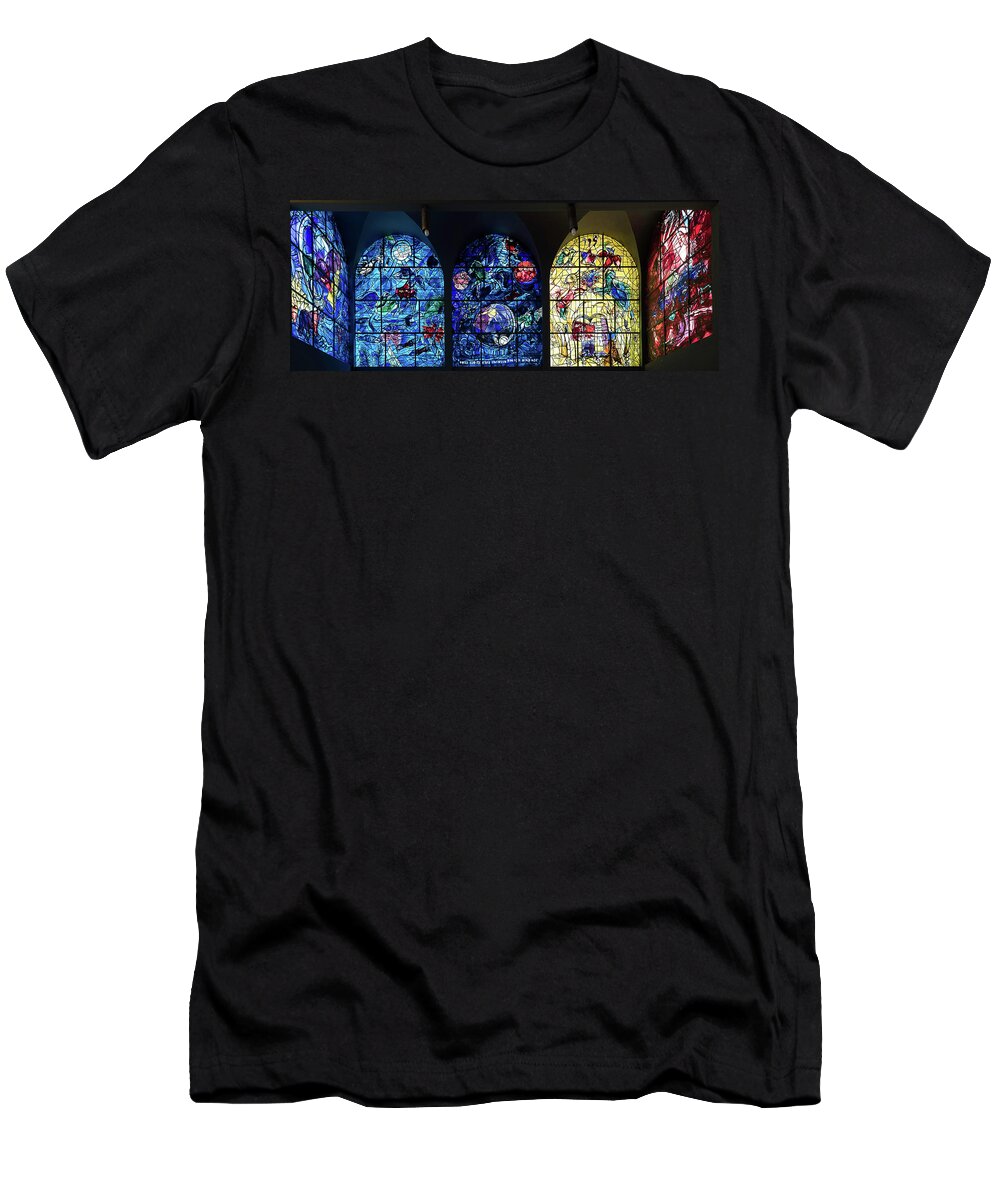 Photography T-Shirt featuring the photograph Stained Glass Chagall Windows #1 by Panoramic Images