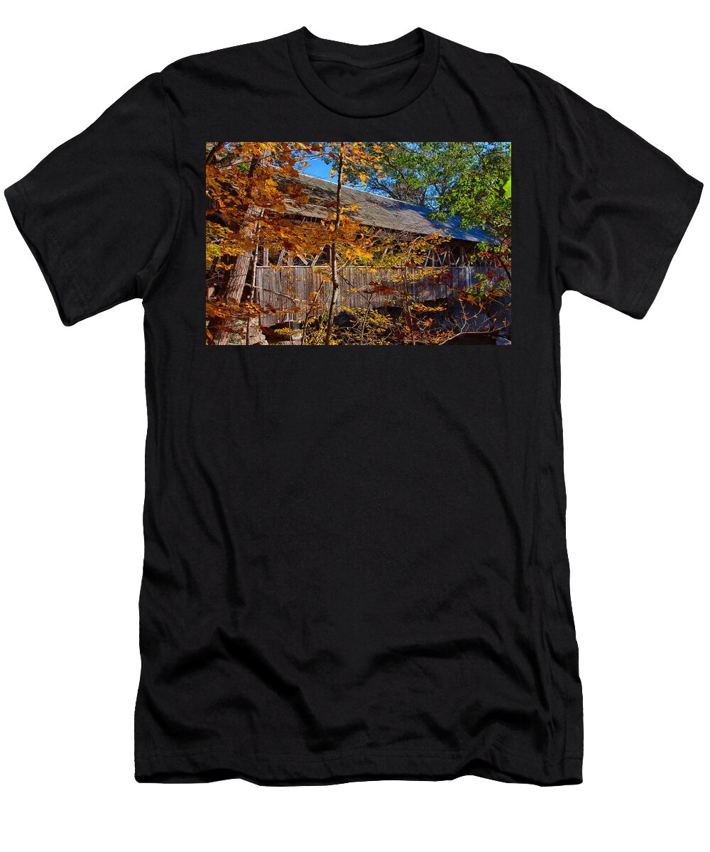 Artist Covered Bridge T-Shirt featuring the photograph Sunday River Covered Bridge #3 by Jeff Folger