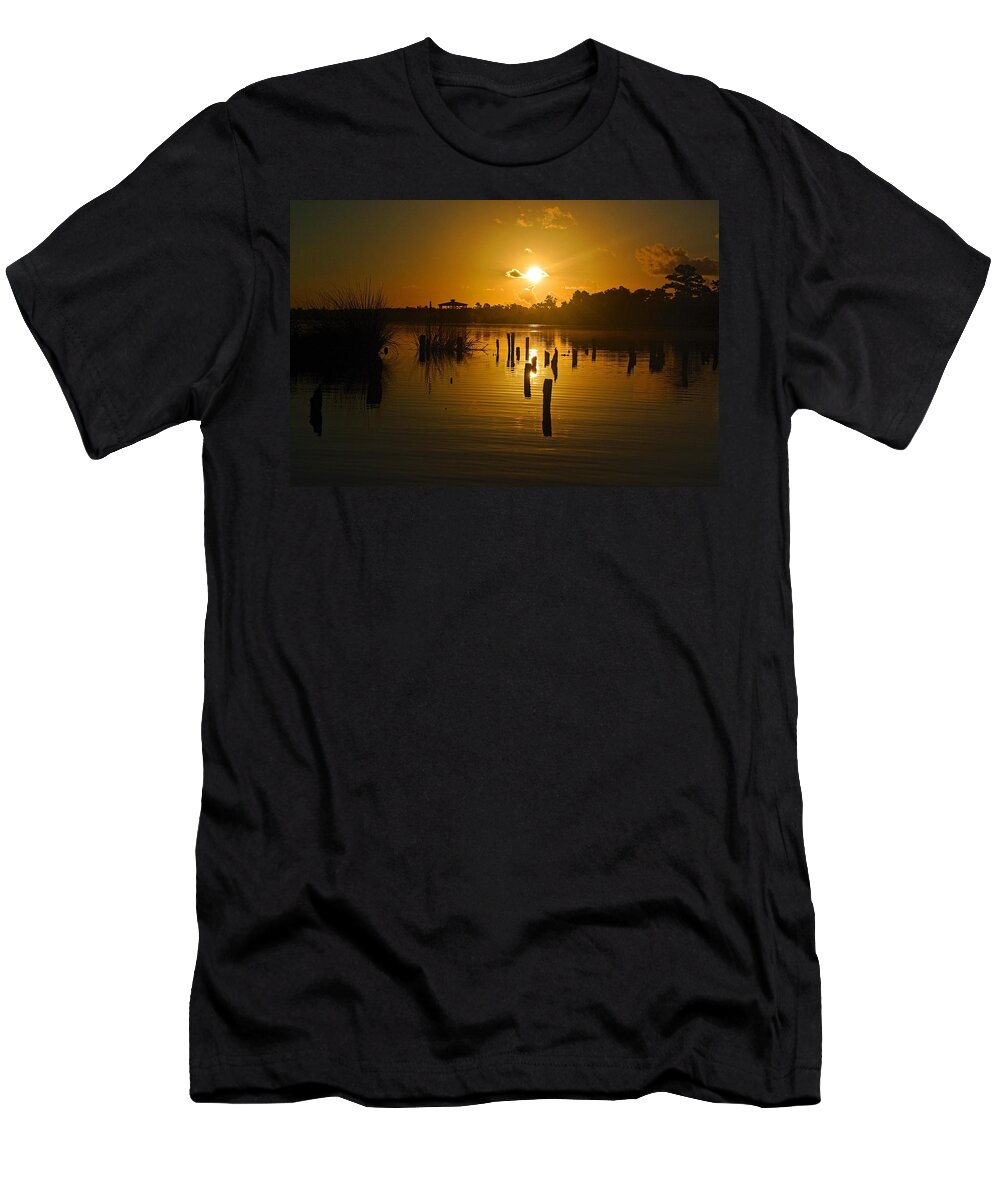 Palm T-Shirt featuring the digital art Sunrise on the Bon Secour River #1 by Michael Thomas