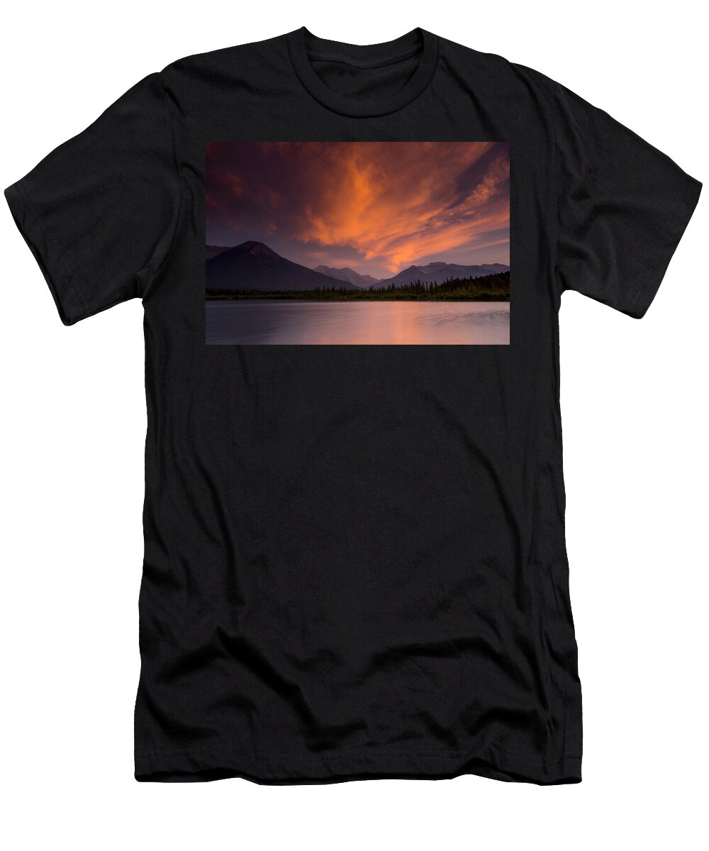 Sunset T-Shirt featuring the photograph Vermillion Lakes Sunset #1 by Cale Best