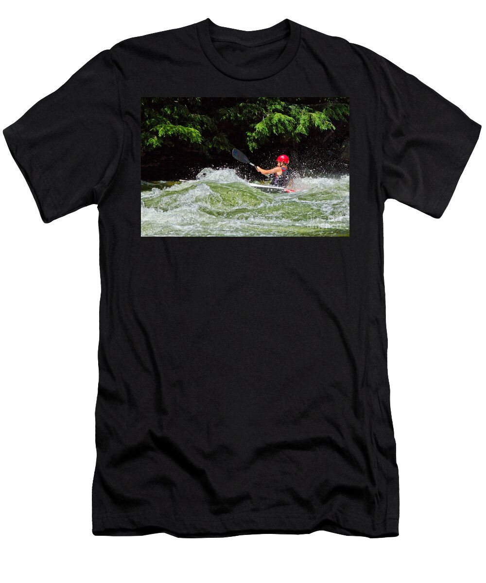 Kayak T-Shirt featuring the photograph Whitewater Kayak #1 by Les Palenik