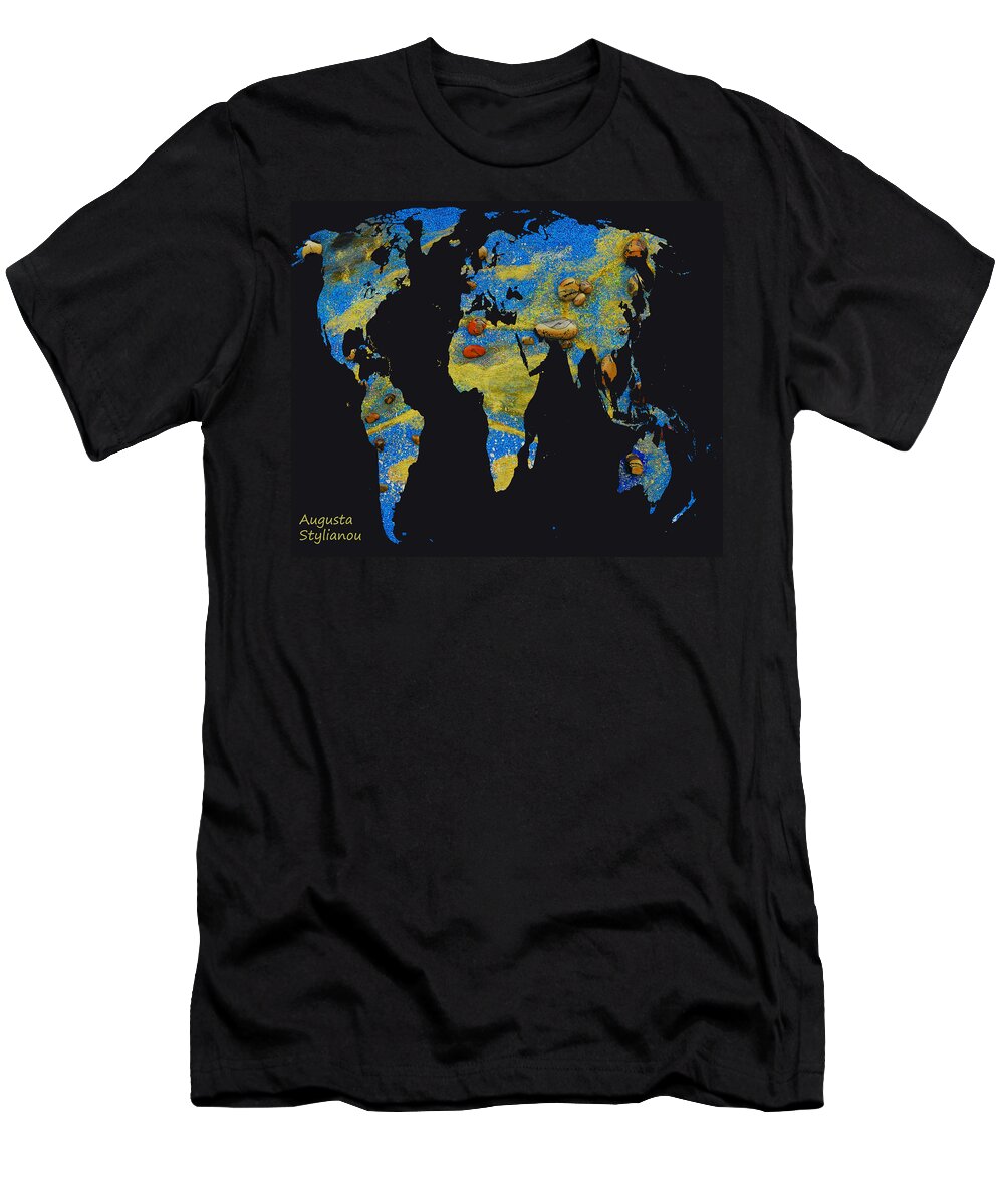 Augusta Stylianou T-Shirt featuring the digital art World Map and Leo Constellation #1 by Augusta Stylianou
