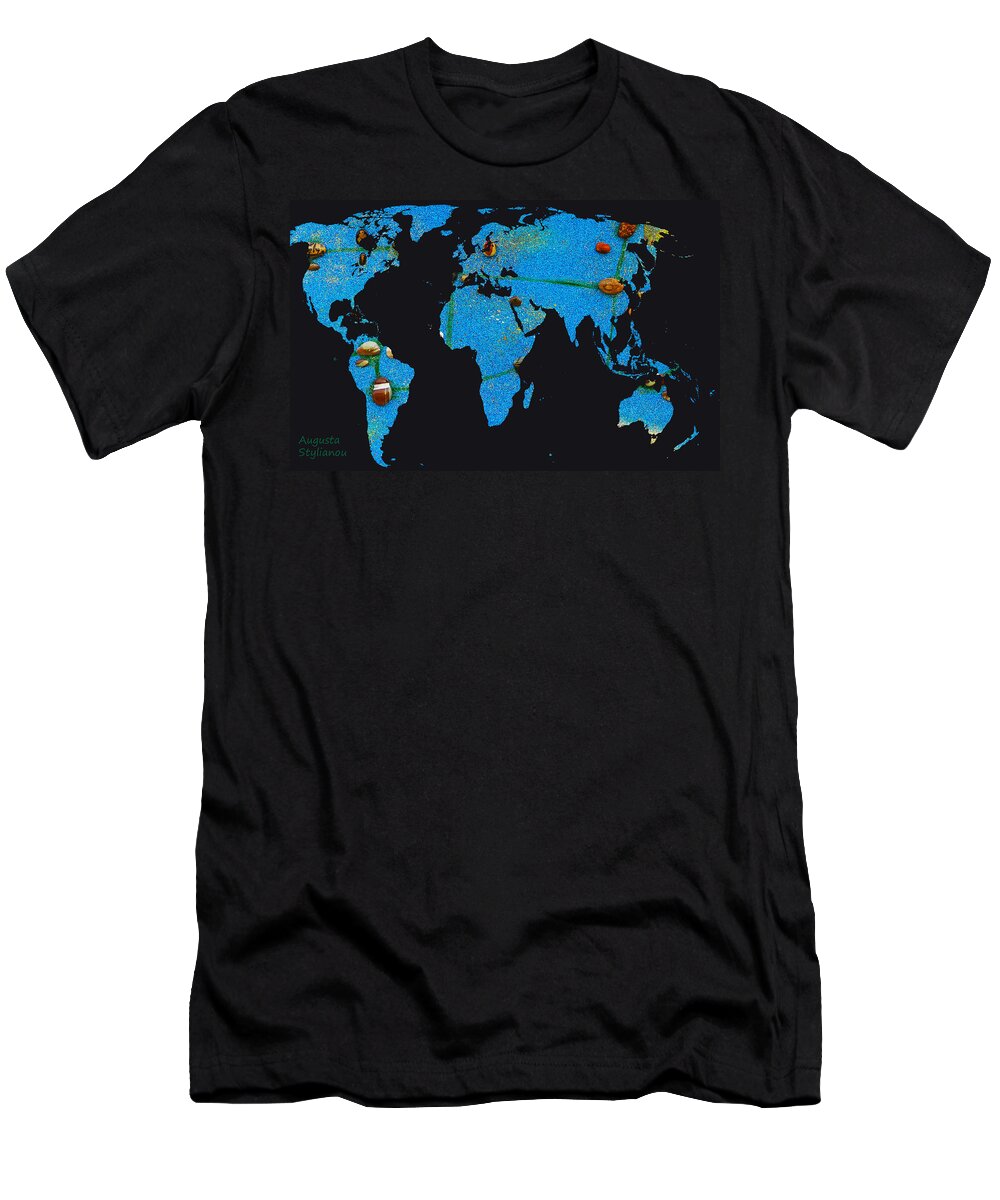 Augusta Stylianou T-Shirt featuring the digital art World Map and Virgo Constellation #2 by Augusta Stylianou