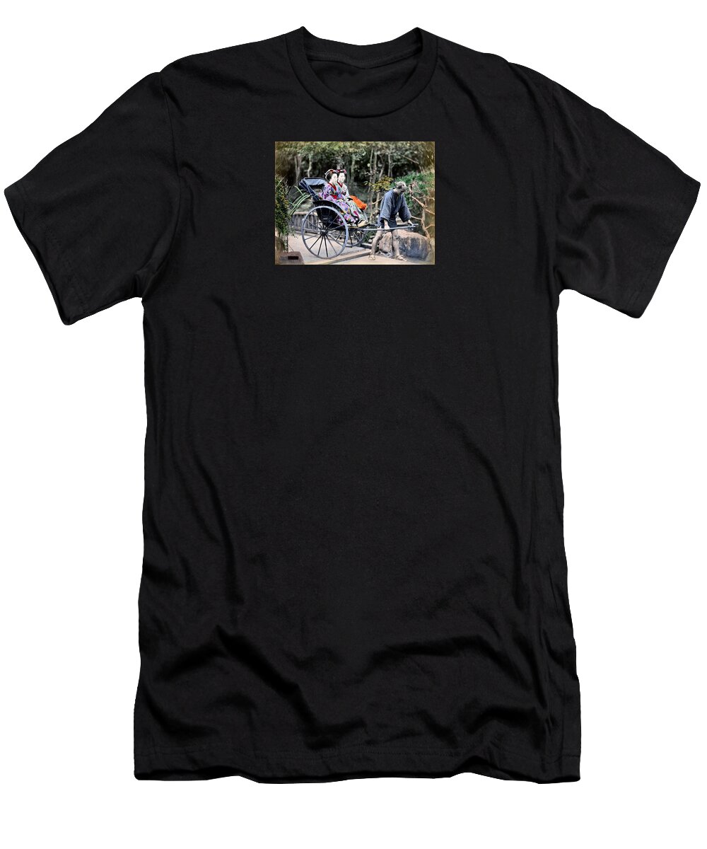 Japan T-Shirt featuring the photograph 1870 Geisha Girls traveling in Rickshaw by Historic Image