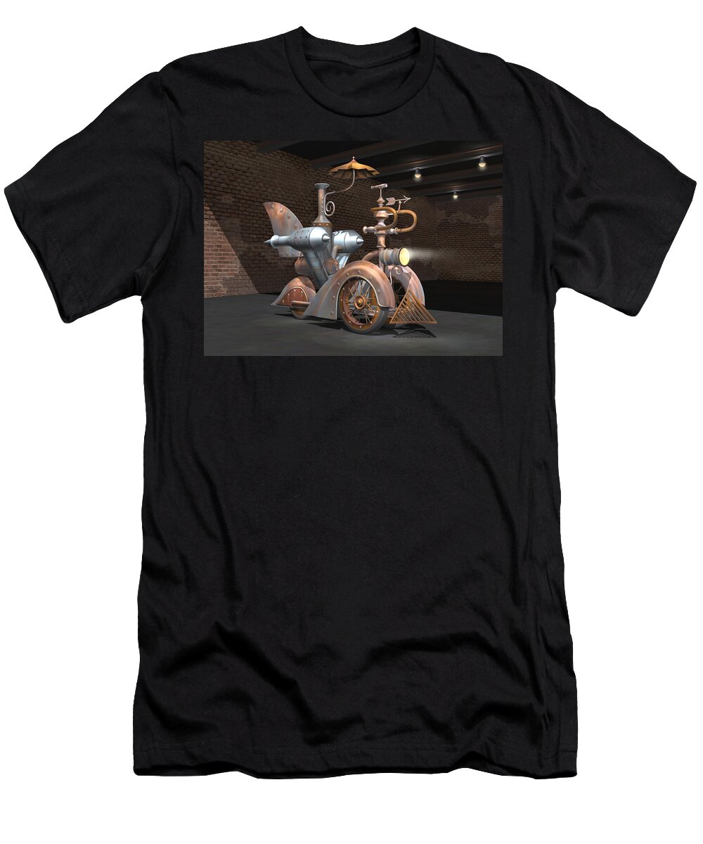 Steam T-Shirt featuring the digital art 1898 Steam Scooter by Stuart Swartz
