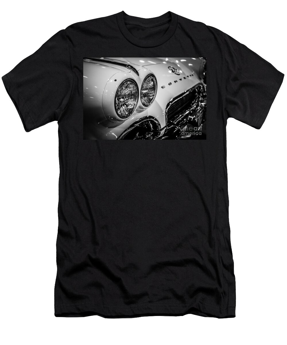 1950's T-Shirt featuring the photograph 1950's Chevrolet Corvette C1 in Black and White by Paul Velgos