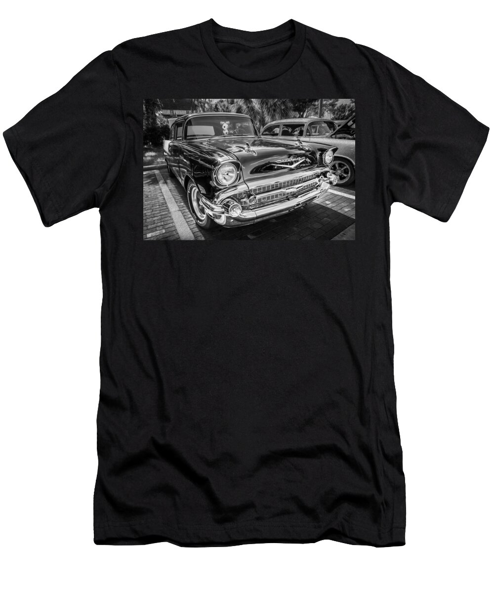 1957 Chevrolet 2 Door T-Shirt featuring the photograph 1957 Chevrolet 210 2 door Sedan Painted BW by Rich Franco