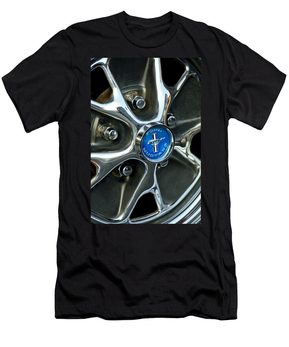 1965 Ford Mustang Emblem T-Shirt featuring the photograph 1965 Ford Mustang Wheel Rim by Jill Reger