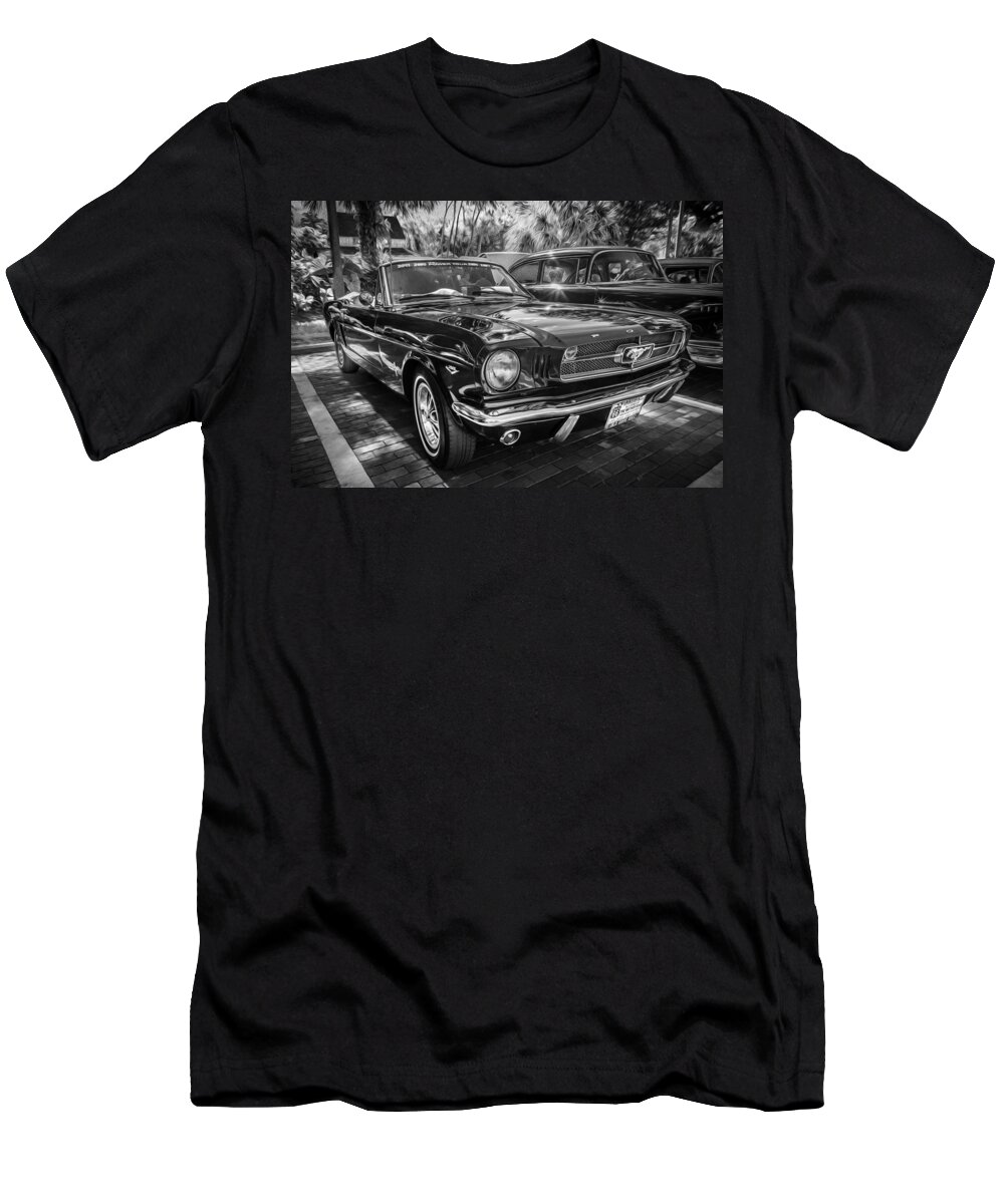 1966 Ford Mustang T-Shirt featuring the photograph 1966 Ford Mustang Convertible Painted BW  by Rich Franco