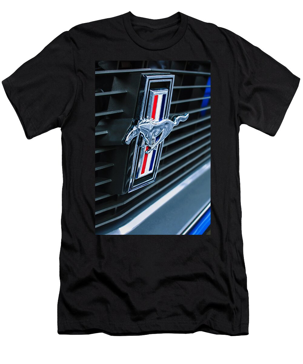 1970 Ford Mustang Boss 302 Fastback Grille Emblem T-Shirt featuring the photograph 1970 Ford Mustang Boss 302 Fastback Grille Emblem by Jill Reger