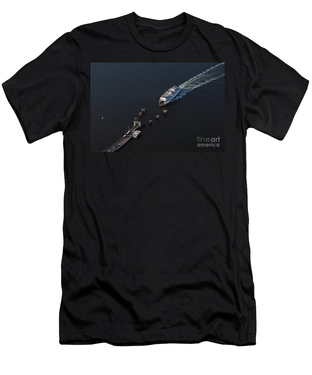 North America T-Shirt featuring the photograph Aerial view of passenger ferry boat going to Southworth Puget So #2 by Jim Corwin