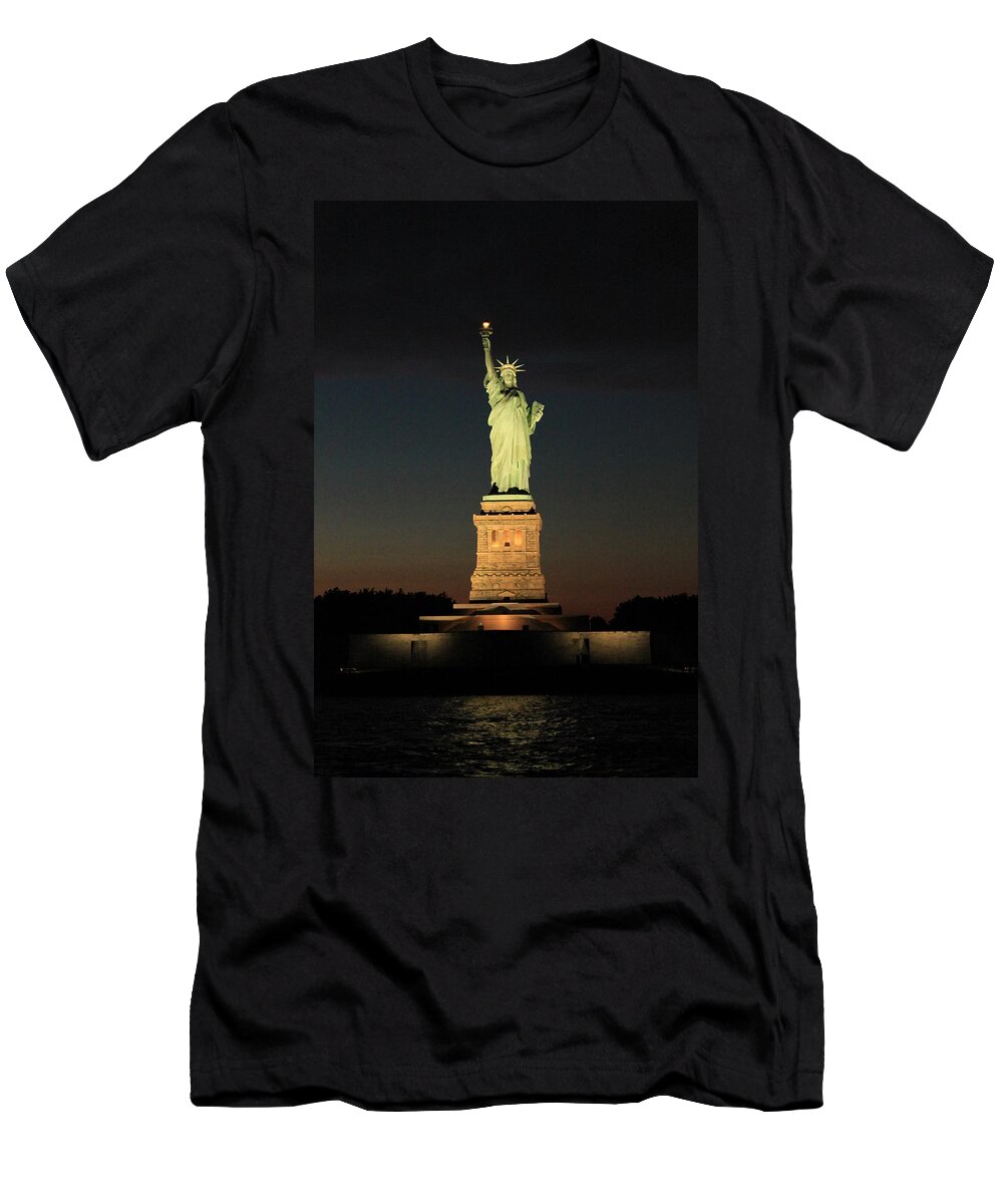 The Statue Of Liberty T-Shirt featuring the photograph All Lit Up #2 by Catie Canetti