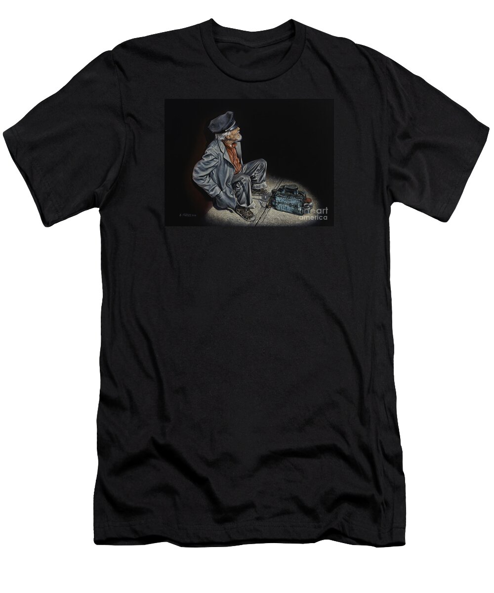 Shoeshiner T-Shirt featuring the painting Empty Pockets by Ricardo Chavez-Mendez