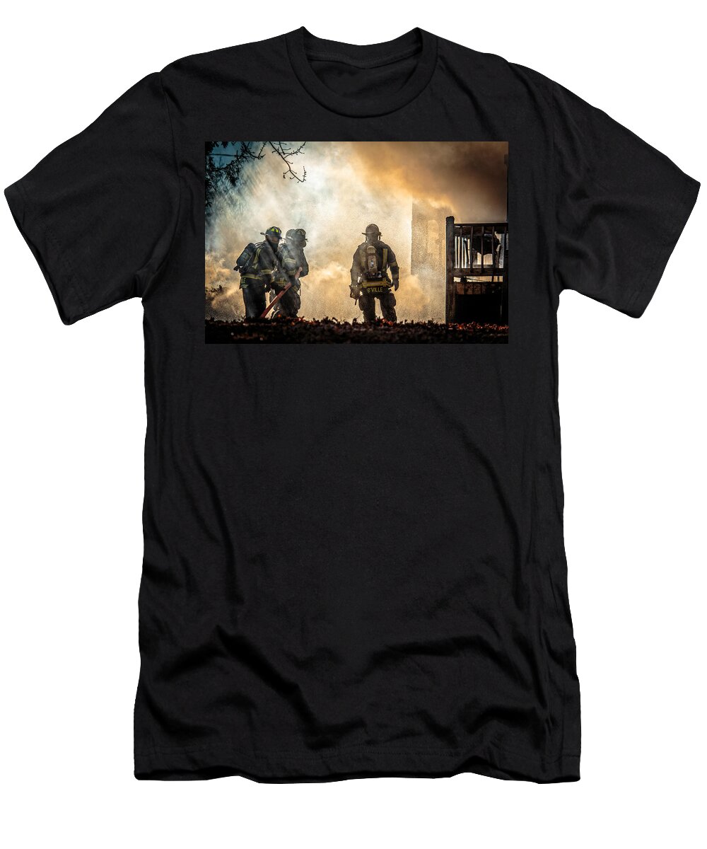 Fire T-Shirt featuring the photograph Firefighters #2 by Everet Regal