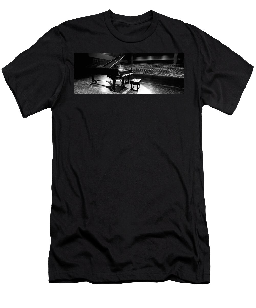 Photography T-Shirt featuring the photograph Grand Piano On A Concert Hall Stage #2 by Panoramic Images