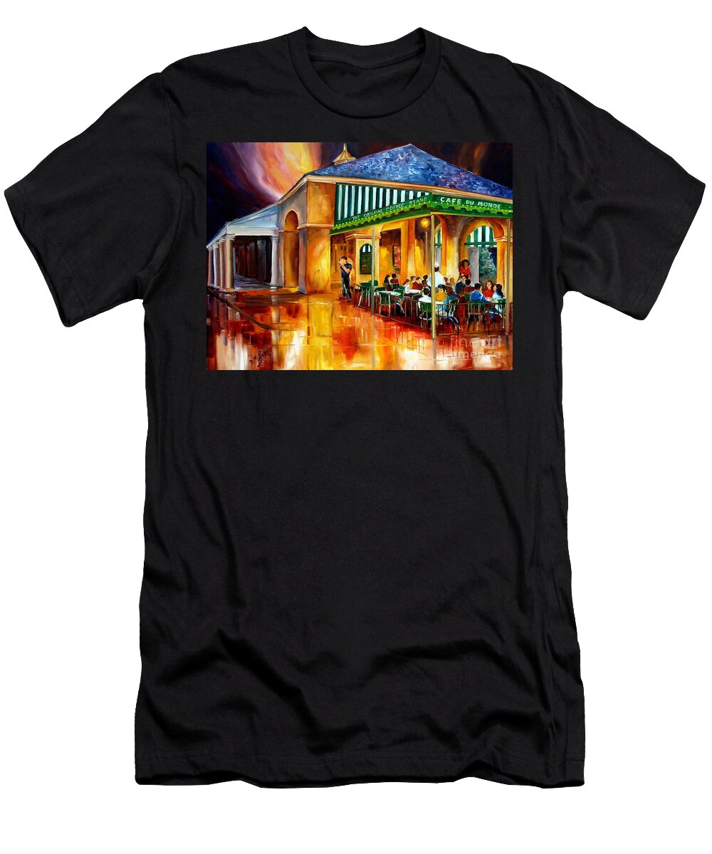 New Orleans T-Shirt featuring the painting Midnight at the Cafe Du Monde #2 by Diane Millsap