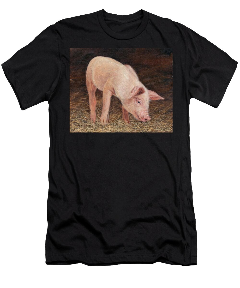 Pig T-Shirt featuring the painting Pig #3 by David Stribbling