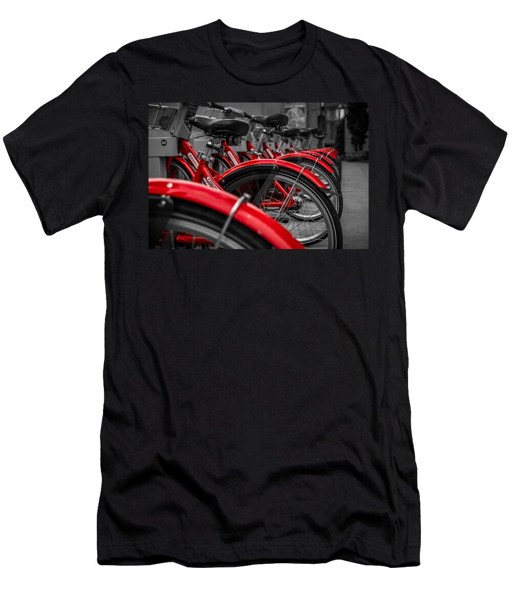 Nashville T-Shirt featuring the photograph Red Bicycles #1 by Ron Pate