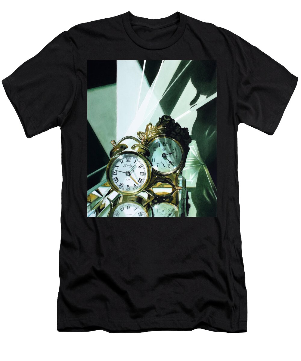 Clocks T-Shirt featuring the painting Reflections #1 by Denny Bond