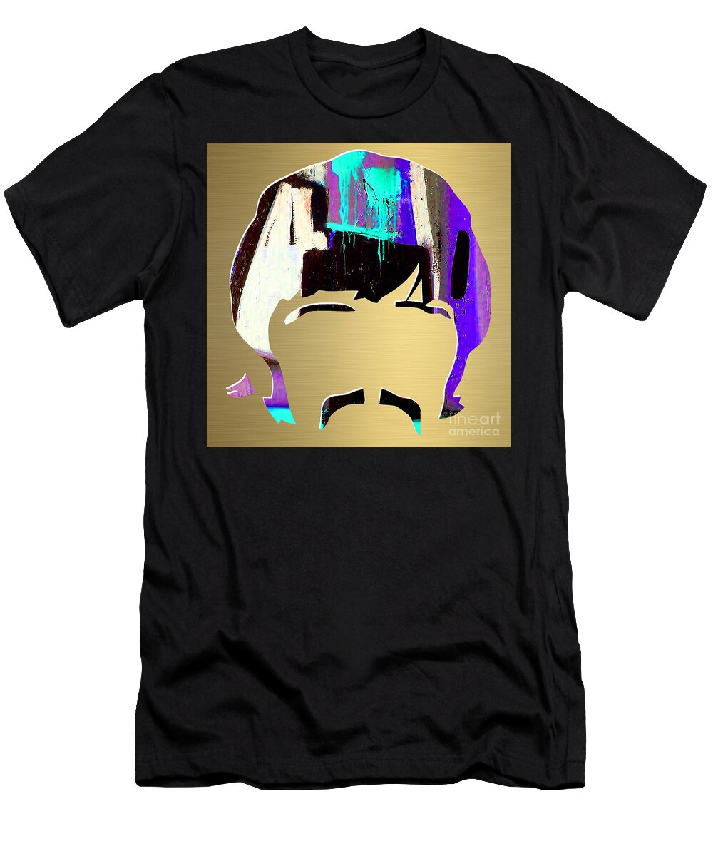 Ringo Art T-Shirt featuring the mixed media Ringo Starr Gold Series #4 by Marvin Blaine