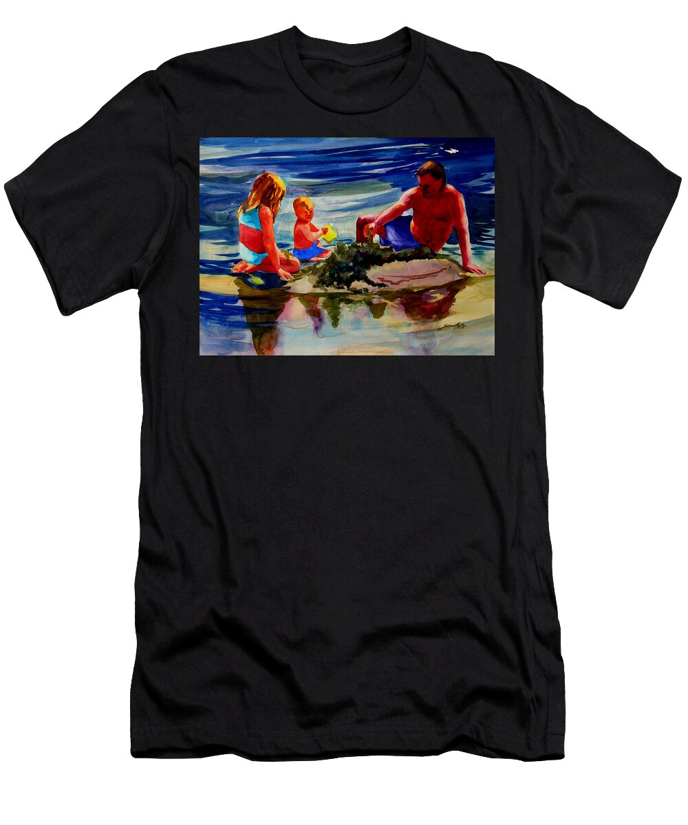 Beach Prints T-Shirt featuring the painting Sandcastles with Daddy by Julianne Felton