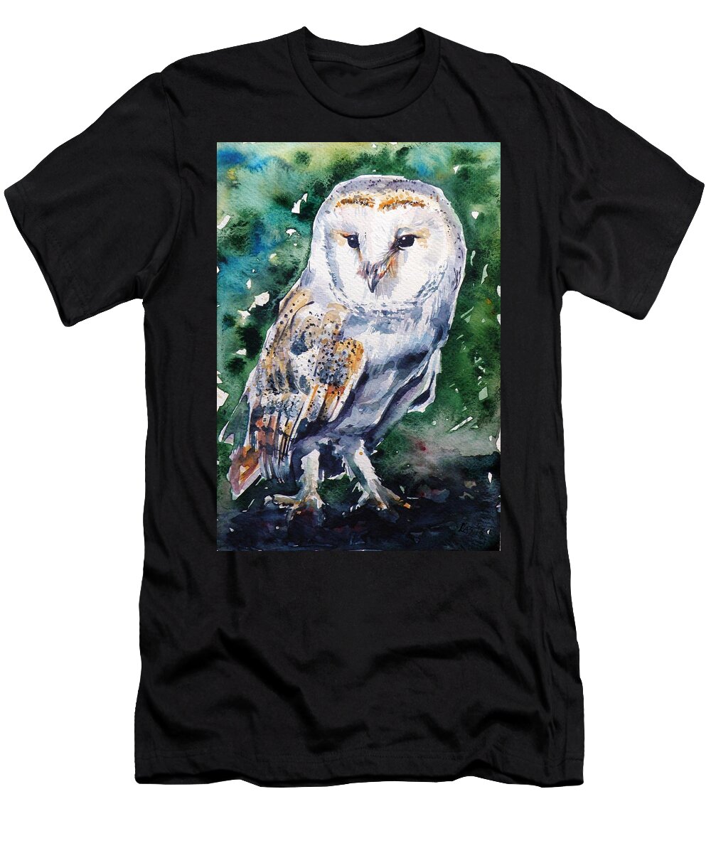 Barn Owl T-Shirt featuring the painting Barn owl #3 by Kovacs Anna Brigitta