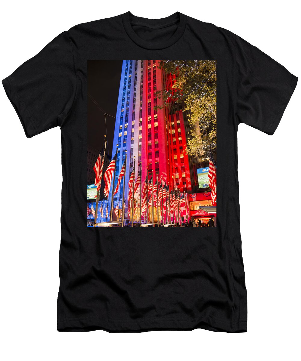 American Flag T-Shirt featuring the photograph Rockefeller Center #3 by Theodore Jones