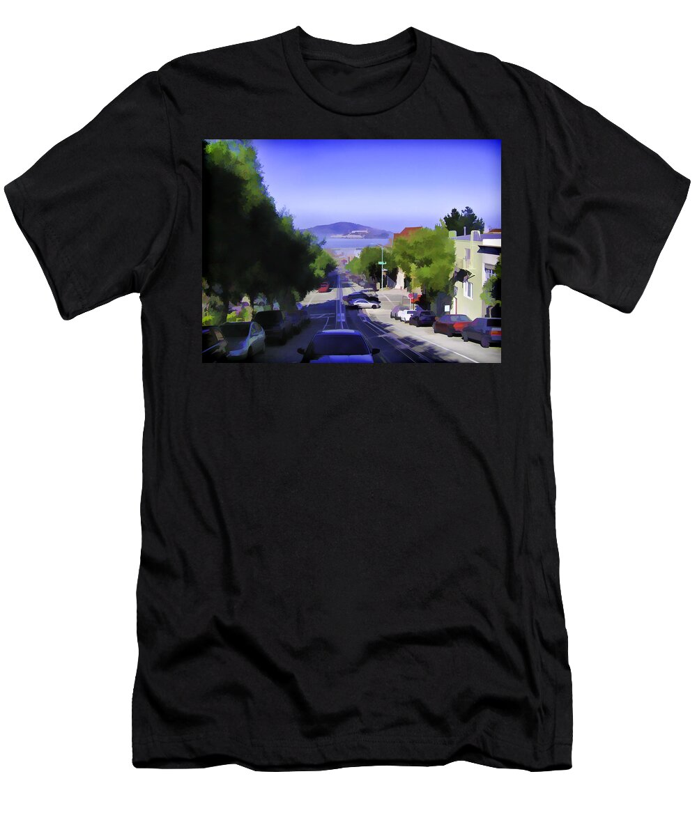Alcatraz T-Shirt featuring the photograph Vehicles on a busy road also used by the tram service #3 by Ashish Agarwal