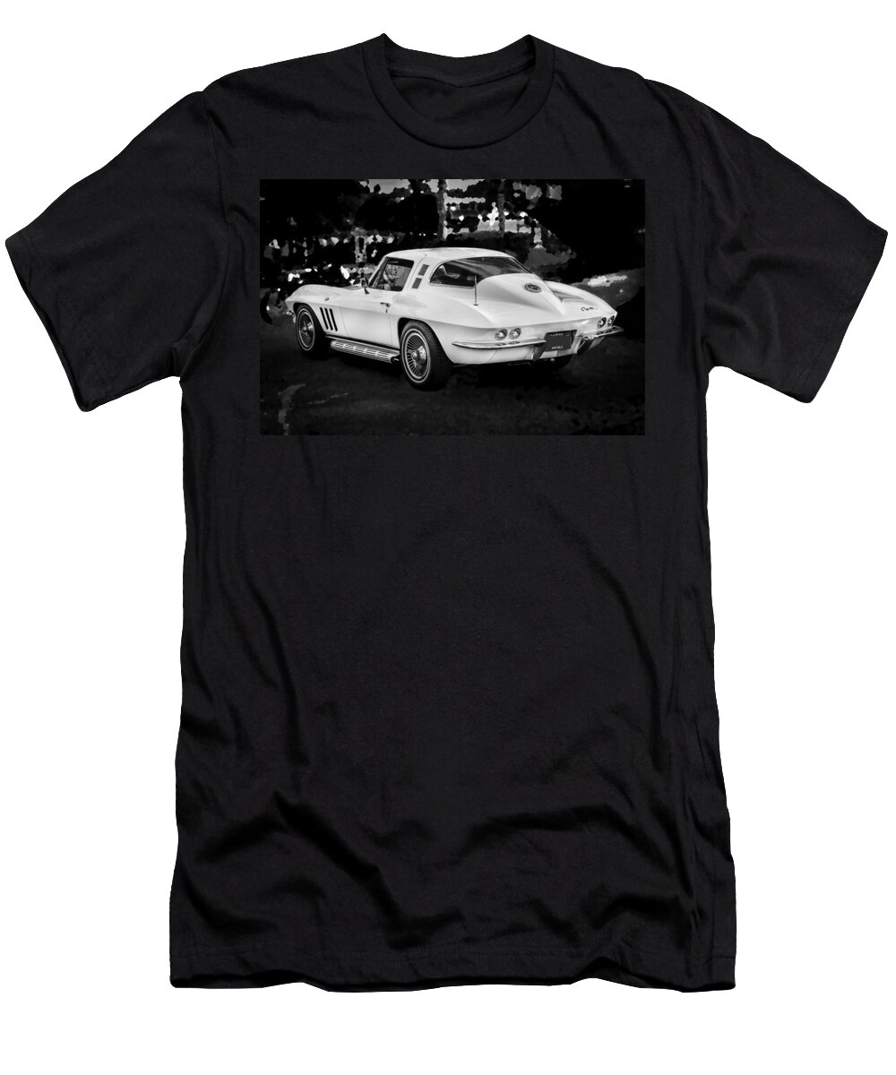 1965 T-Shirt featuring the photograph 1965 Chevrolet Corvette Sting Ray Coupe BW #6 by Rich Franco