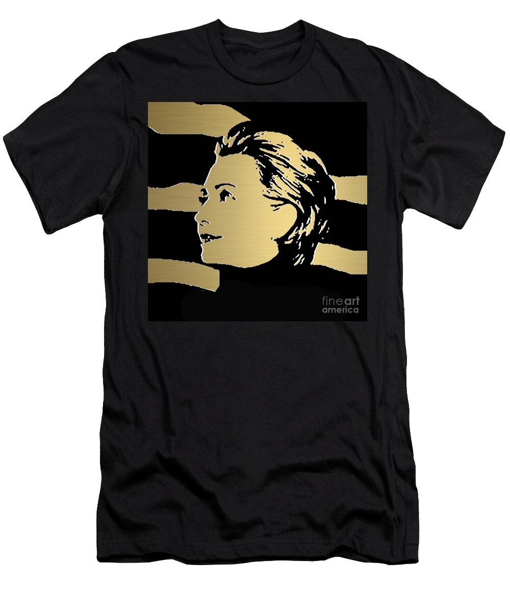 Hillary Clinton Paintings Mixed Media T-Shirt featuring the mixed media Hillary Clinton Gold Series #6 by Marvin Blaine
