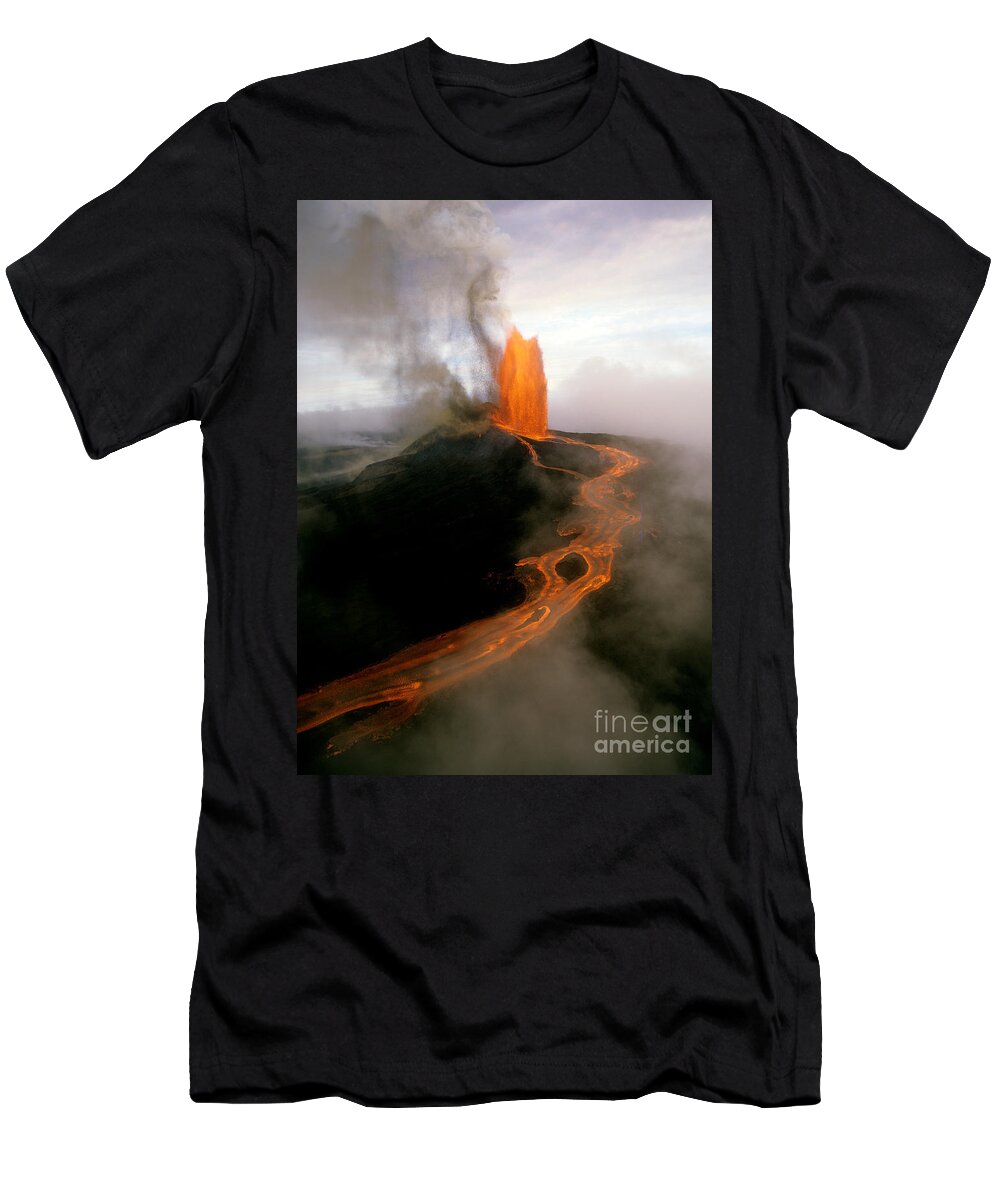 Nature T-Shirt featuring the photograph Lava Fountain At Kilauea Volcano, Hawaii #7 by Douglas Peebles