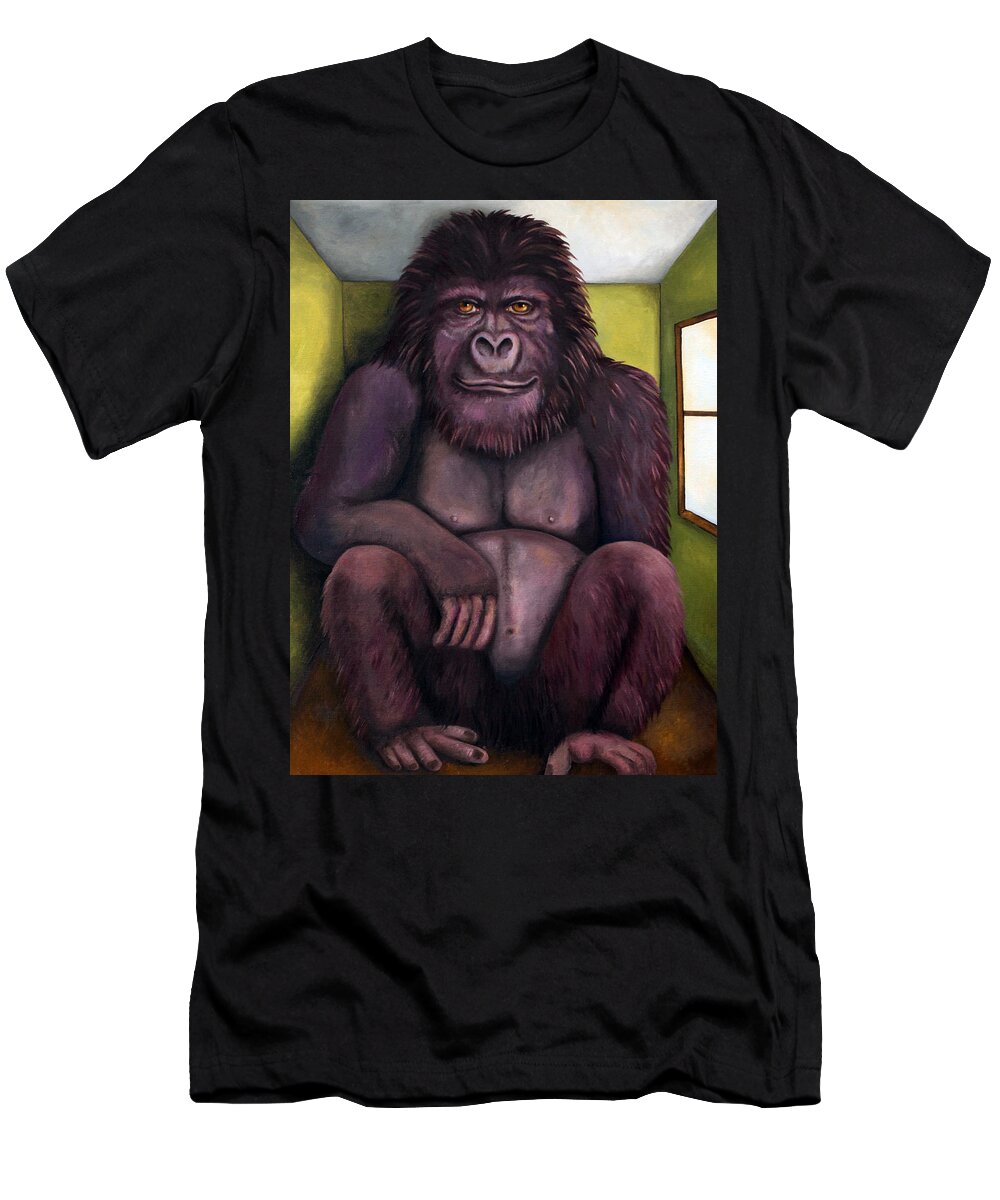 Gorilla T-Shirt featuring the painting 800 Pound Gorilla In The Room edit 1 by Leah Saulnier The Painting Maniac