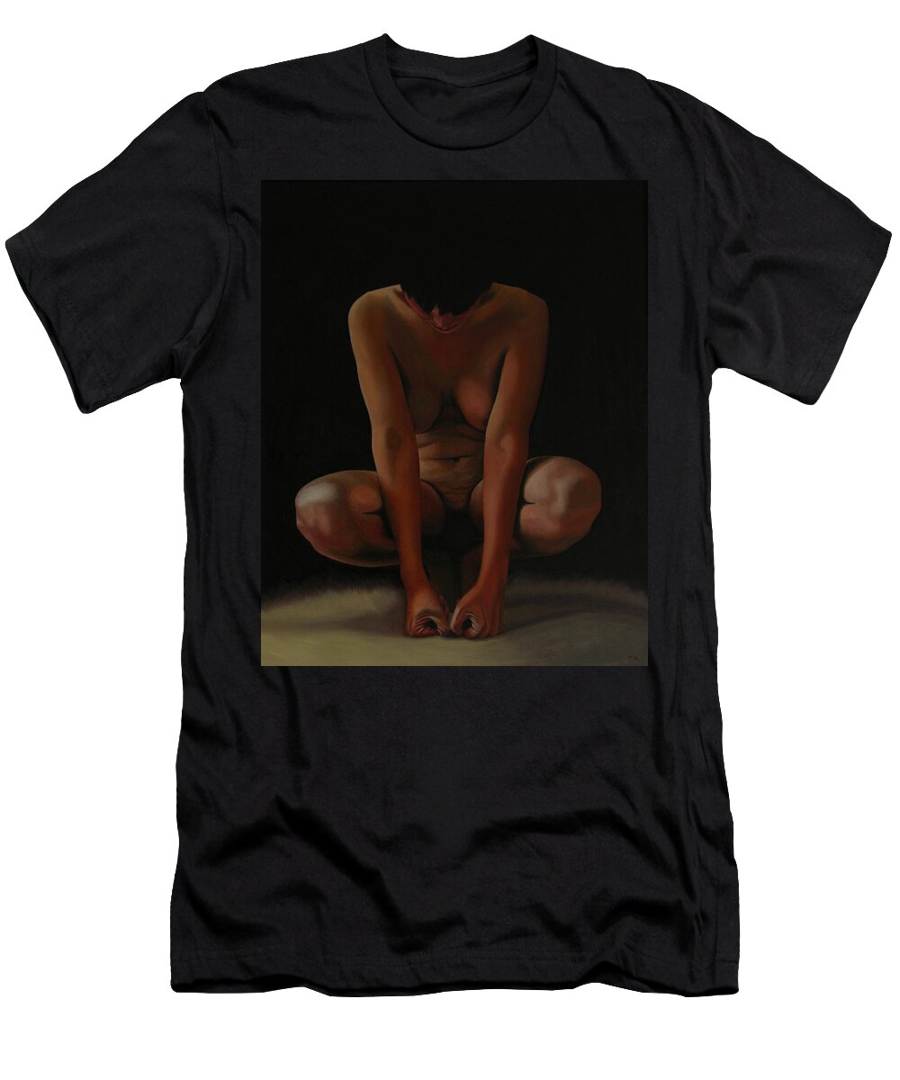 Nude T-Shirt featuring the painting 9 Am by Thu Nguyen