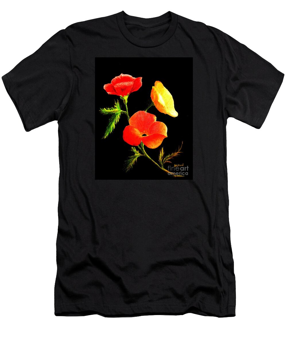Poppies T-Shirt featuring the painting A Burst of Sunshine by Hazel Holland