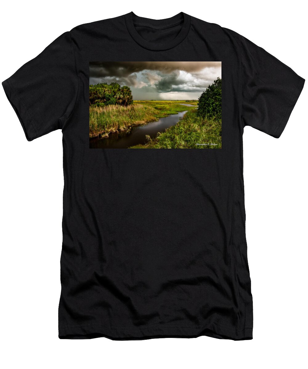Christopher Holmes Photography T-Shirt featuring the photograph A Glow On The Marsh by Christopher Holmes