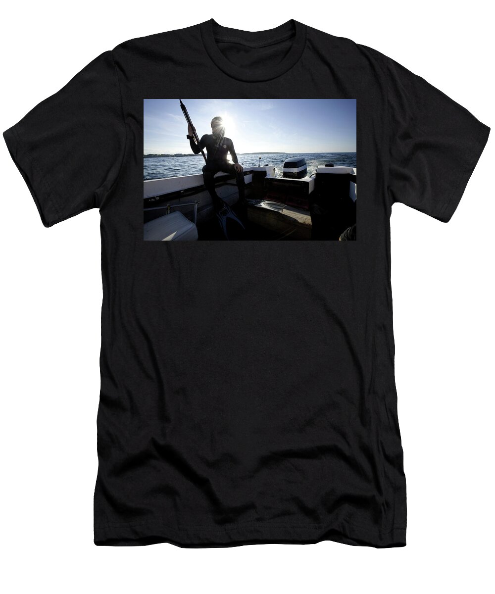 A Man Gets His Spearfishing Gear Ready T-Shirt by Meg Haywood-Sullivan -  Pixels