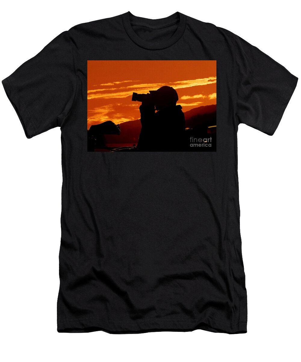Sunset T-Shirt featuring the photograph A Photographer Enjoying His Work by Kathy Baccari
