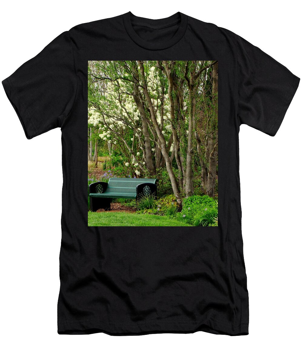 Benches T-Shirt featuring the photograph A Place To Sit by Rodney Lee Williams