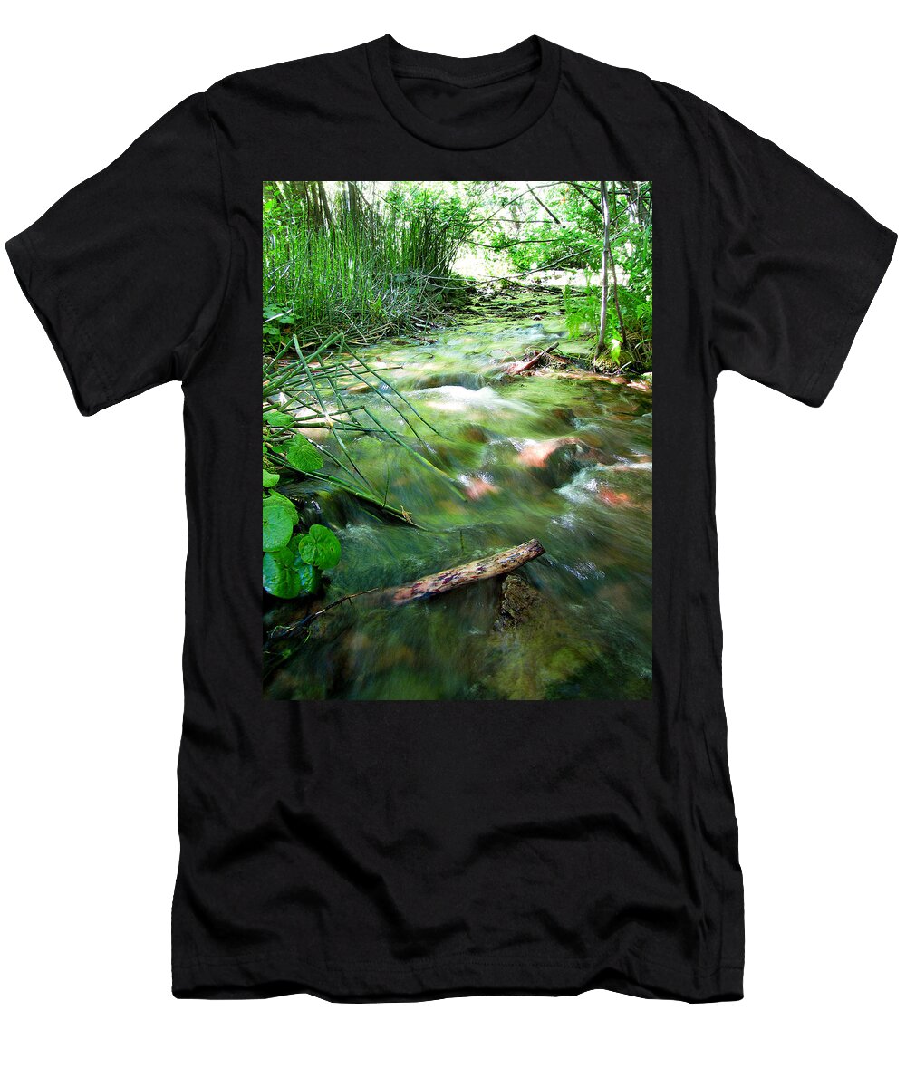 Flowing River T-Shirt featuring the photograph A River Runs Through by Lisa Chorny