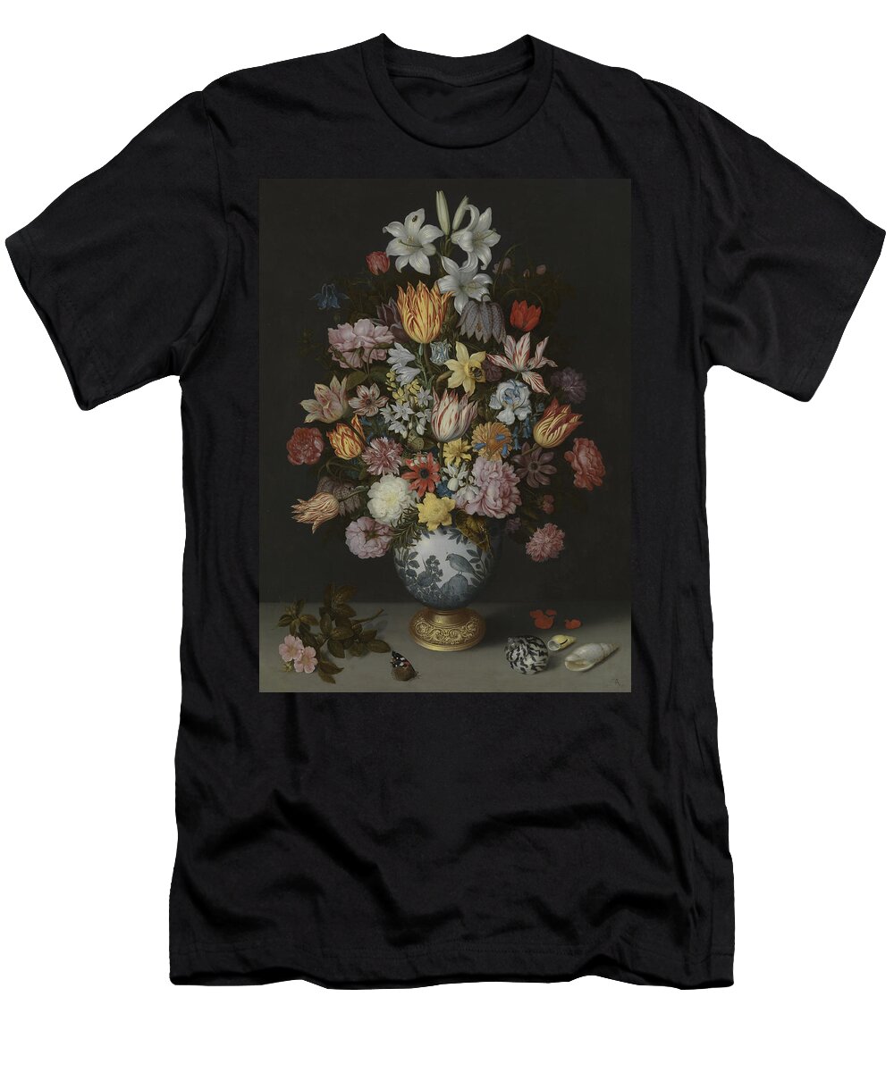 Still T-Shirt featuring the painting A Still Life of Flowers in a Wan-Li Vase by Ambrosius Bosschaert the Elder