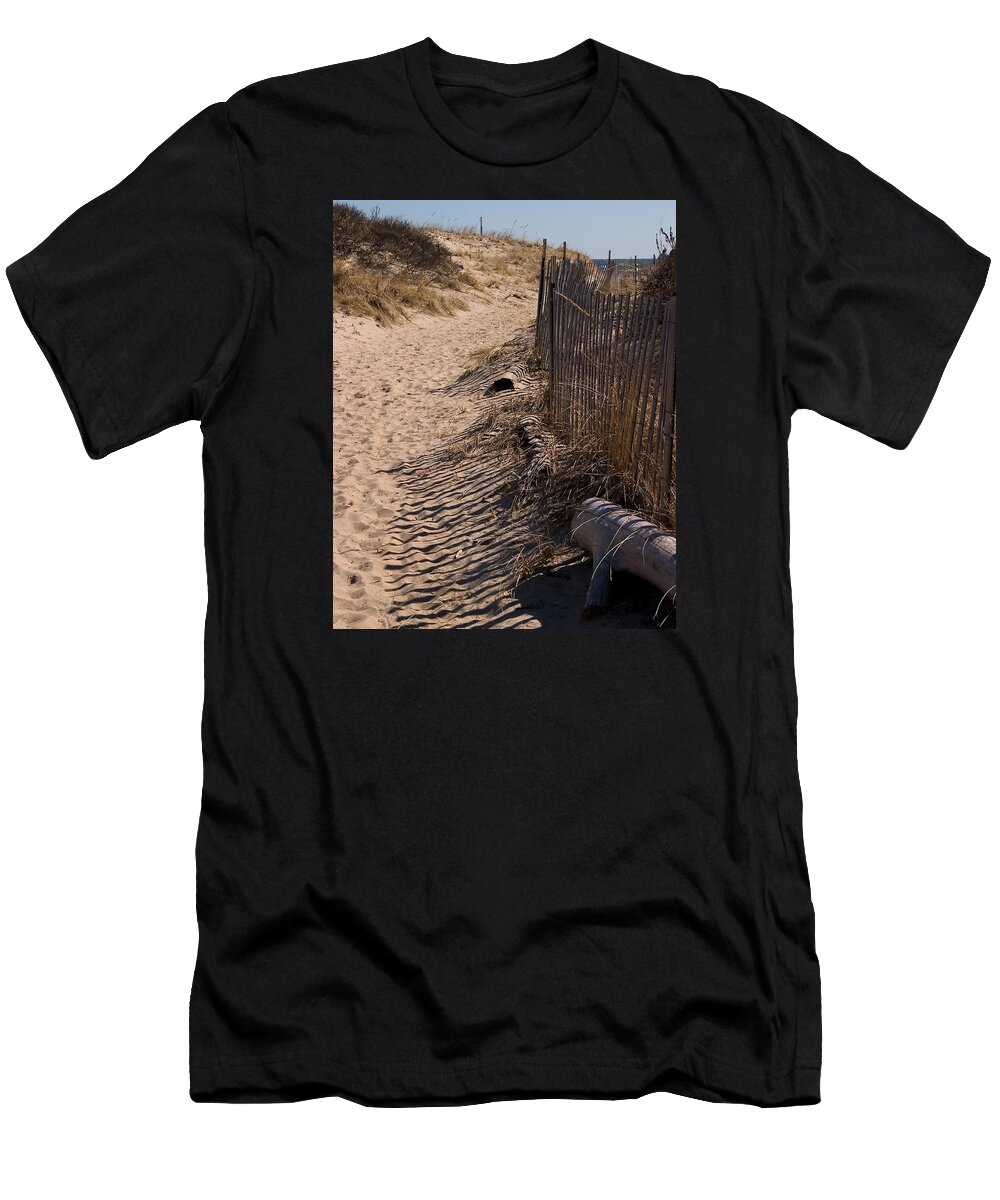 Beach Retaining Fence T-Shirt featuring the photograph A walk to the beach by Jeff Folger