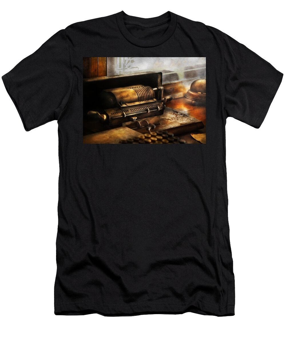 Suburbanscenes T-Shirt featuring the photograph Accountant - The Adding Machine by Mike Savad