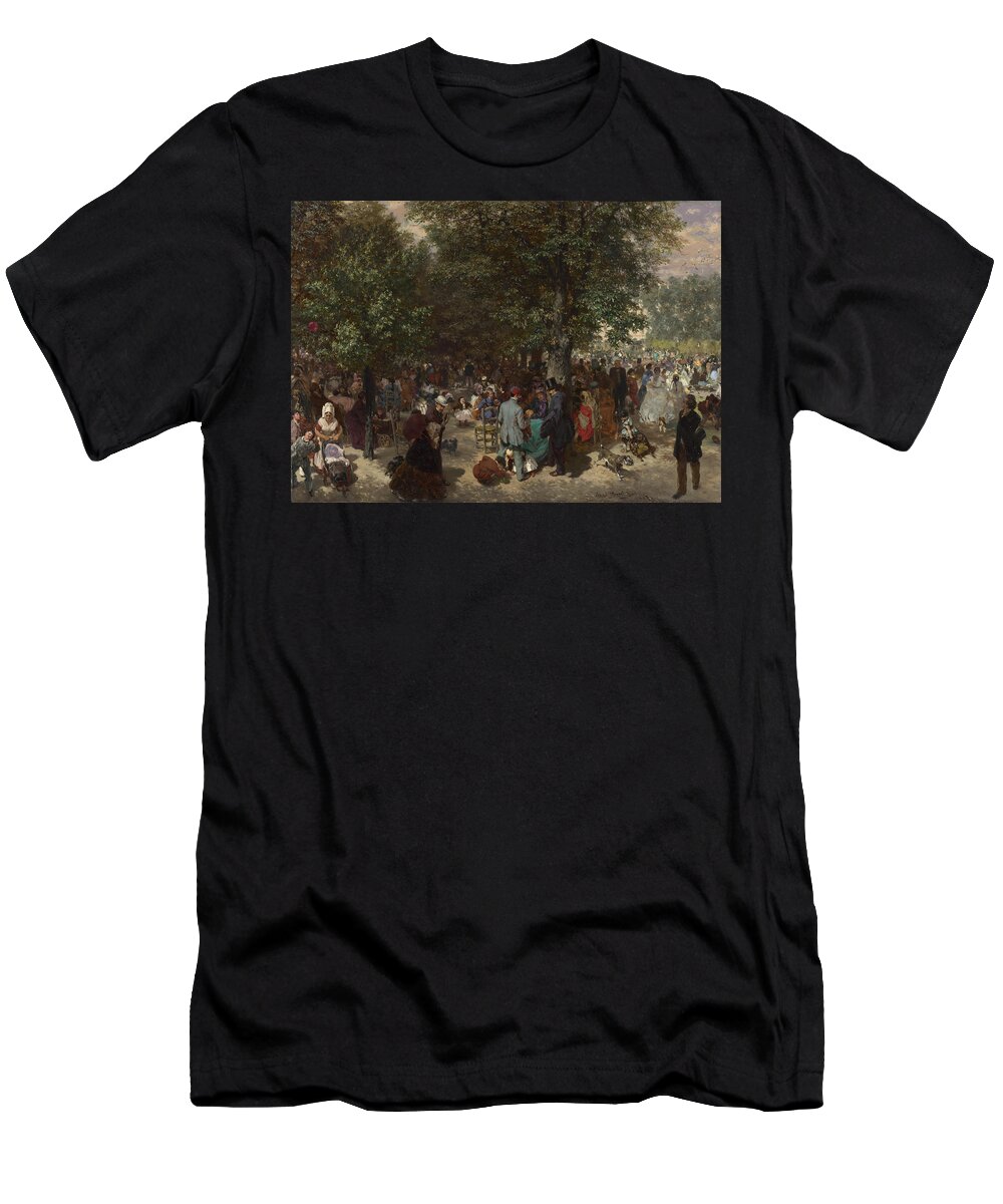 Adolph Menzel T-Shirt featuring the painting Afternoon in the Tuileries Gardens by Adolph von Menzel