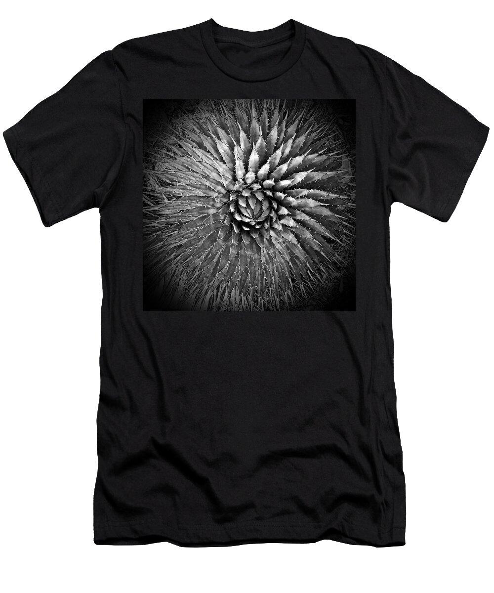 Agave T-Shirt featuring the photograph Agave Spikes Black and White by Alan Socolik