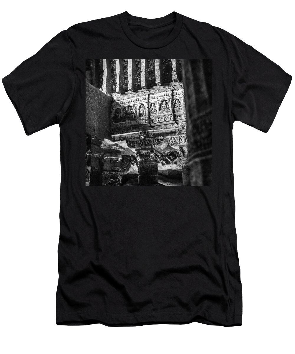 Mystery T-Shirt featuring the photograph Ajanta 30 Rock- Cut Caves By Buddhist by Aleck Cartwright
