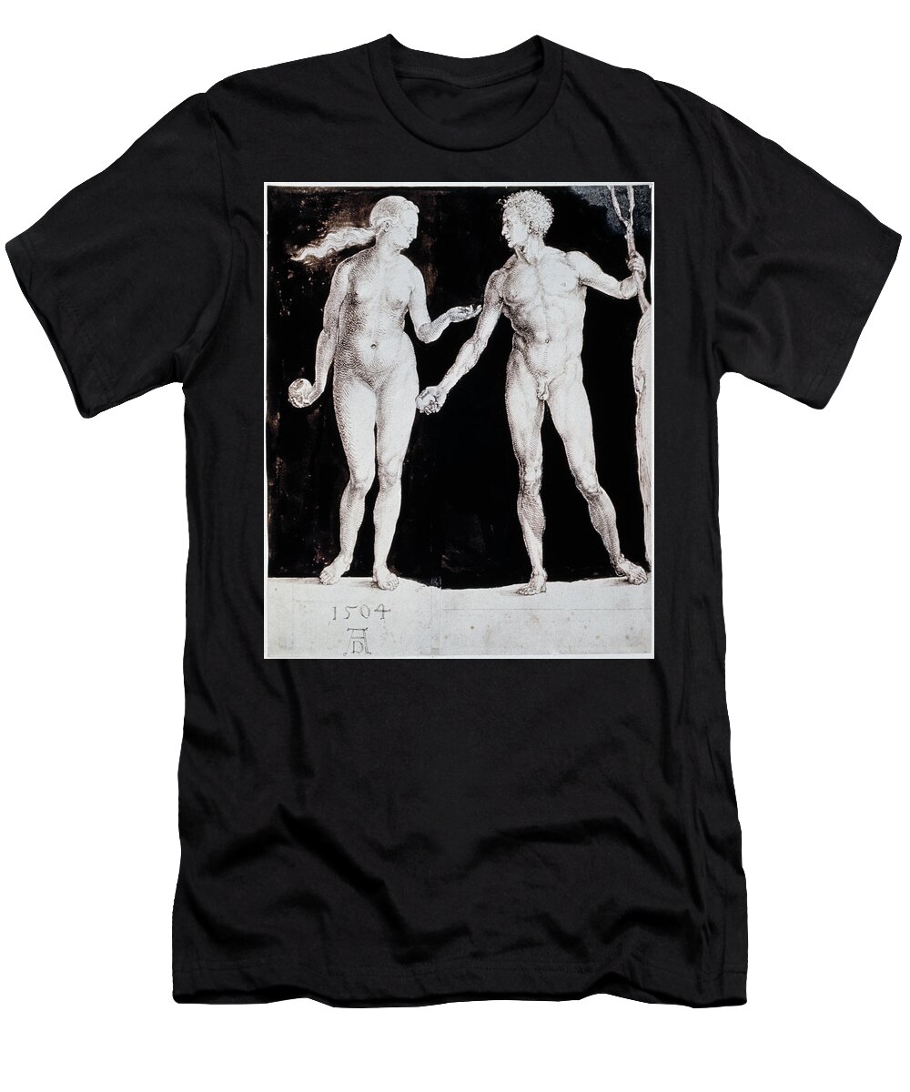 1504 T-Shirt featuring the drawing Albrecht Durer Adam & Eve by Granger