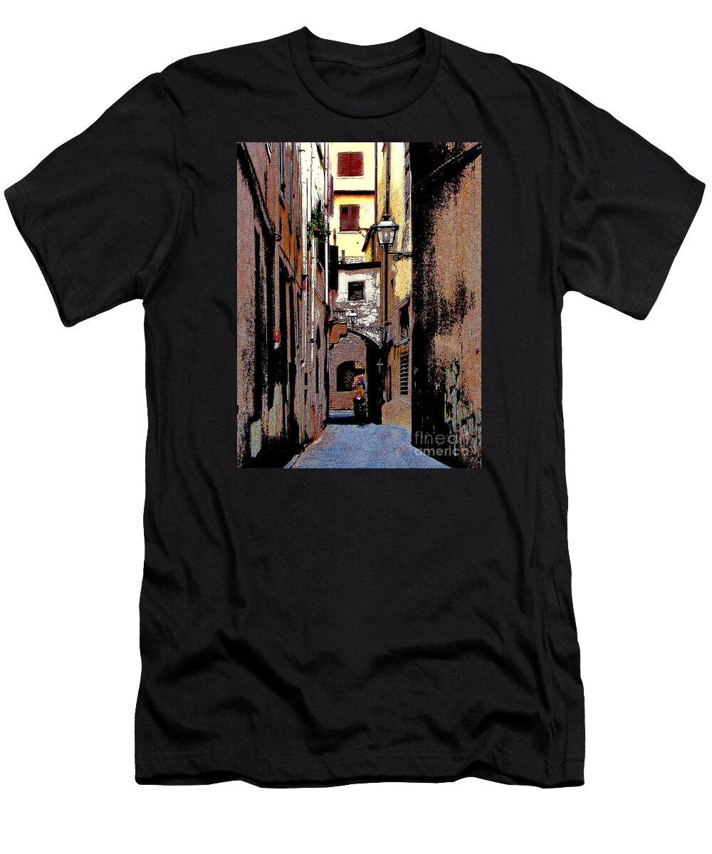 Florence T-Shirt featuring the digital art Alley in Florence 2 Digitized by Jennie Breeze